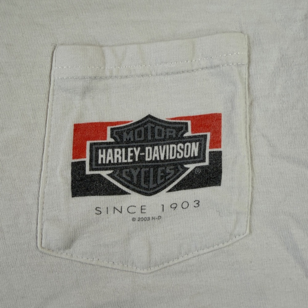 Harley Davidson Shirt Mens XL White Thunder Mountain Pocket Tee Biker Vtg Y2K - Picture 2 of 11